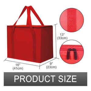 Red Insulated Cooler <b>Bag</b> <b>20L</b> Zipper Closure Non-Woven Fabric Food Storage Handle Top Opening - Product Image 4