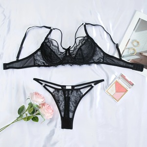New Women's Underwear Lace Embroidery <b>Sexy</b> Perspective Ribbon Adjustable <b>Set</b> Two Piece Women's Bra <b>Set</b> - Product Image 4