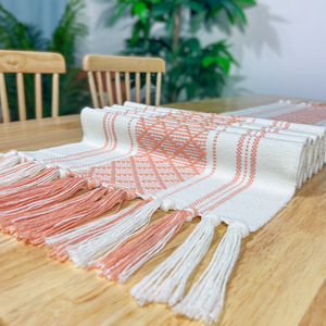 Elegante Decorazione da Tavola, Runner in Cotone Jacquard <span class=keywords><strong>con</strong></span> Nappe Geometriche, Ideale per Feste e Matrimoni - Product Image 1