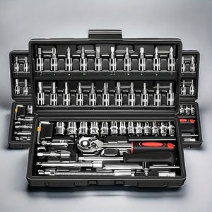 46-Piece 1/4-Inch Drive Socket Ratchet Wrench Set Metric Bit Hand <b>Tools</b> Case Pack OEM Carbon Steel Auto Repair BON - Product Image 3