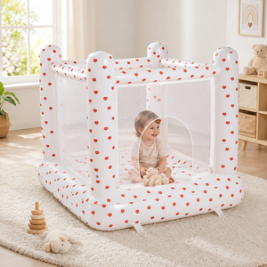 Parc de jeu gonflable pour bébé avec structure carrée en PVC souple, parois en maille respirante et entrée frontale zippée pour marque privée - Product Image 4