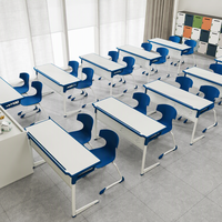Meubles scolaires, ensemble de bureau et chaise double pour étudiants avec structure en métal et plateau en bois pour une utilisation en classe moderne