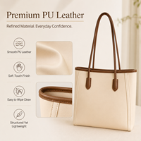 Tas Tote Wanita Kapasitas Besar Custom, Tas Selempang Kulit PU, Tas Belanja Warna Kontras, OEM Label Pribadi Grosir
