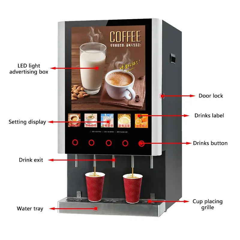 Capacité d'offre 4 saveurs chaudes Espresso instantané automatique intelligent avec système d'infusion pour usage commercial