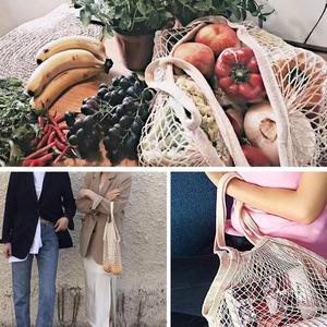 Selling Reusable Fruit Vegetable Grocery Produce Tote Polyester <b>String</b> Mesh Net Shopping Grocery <b>Bags</b> Long Handle - Product Image 4