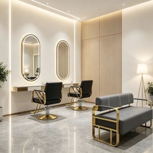 Beauty Professional Hair Salon Furniture Chair Head Spa Bed Led Mirror Trolley Reception <b>Desk</b> Waiting Sofa Salon Furniture Set - Product Image 1