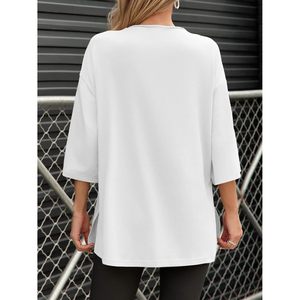 Womens Oversized T Shirt 3/4 Sleeve Side Slit Loose Fit Casual Summer Tee Tunic Top Breathable Crew Neck - Product Image 4