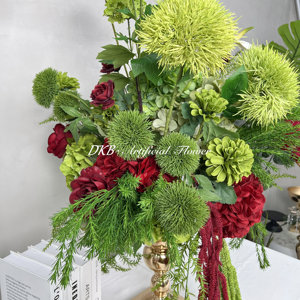 Arreglos Florales de Lujo para Bodas, Bola de Flores de 50 cm, Grandes, Color Verde y Borgoña, Rosas de Seda para Centros de Mesa de Boda - Product Image 4