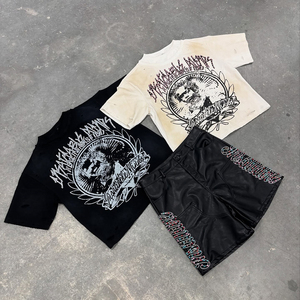 Huili <span class=keywords><strong>Basic</strong></span> Short Sleeve Heavyweight Cotton Boxy Cropped T-shirts op maat bedrukt heren T-shirt met sunfaded gewassen rhinestone print - Product Image 1