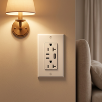 Prise murale 20A avec ports USB A et double USB C 5V, résistante aux manipulations, IP44, homologuée US ETL