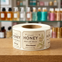Étiquettes personnalisées pour pots de miel, autocollants imperméables pour emballages alimentaires, étiquettes en papier kraft avec logo en relief doré, rouleaux adhésifs