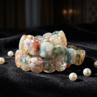 Gelang Batu Agate Bunga Alami Berkualitas Tinggi Warna Hijau, Hitam, dan Pink, Dipoles, Tema Cinta, Seni Kerajinan Kelas Atas untuk Dijual