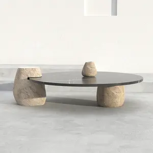 Side Coffee Table Marble Black Design Stone Modern, Living Room Custom River Stone Garden Round Marble Modern Coffee Table