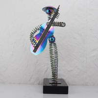 Sculpture de Musicien en Métal avec Base en Marbre, Figurine Abstraite de Violoniste, Décoration Moderne pour Table, Décoration d'Intérieur, Statue d'Hôtel