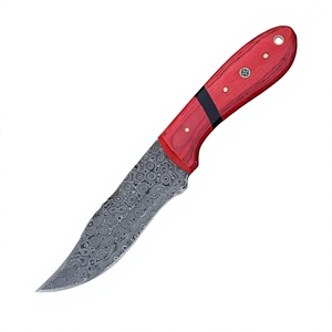 Cuchillo de caza de acero de Damasco con hoja fija de punta caída y mango rojo, para supervivencia al aire libre, a la venta a un precio asequible. - Product Image 5
