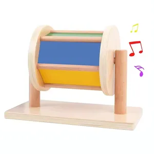 Customized Montessori Infant Toddler Intellectual Development Learning Toys Spinning Drum Wholesale Wooden Rainbow Textile Drum