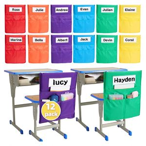 Paquete de 12 Organizadores de Bolsillos para Sillas de Aula, con 3 Bolsillos y Etiqueta para Nombre, para Estudiantes, Oficina y Material Escolar - Product Image 1