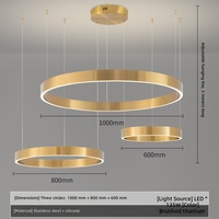 Lustre LED circulaire moderne haut de gamme en acier inoxydable doré, réglable en hauteur et à intensité variable, pour salon, hall et salle à manger
