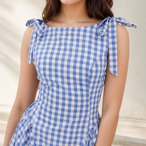 Vestido a Cuadros Bordado Nuevo y Moderno OEM, Mini Vestido sin Mangas a la Moda - Product Image 3