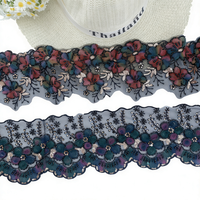 Dentelle en organza brodée florale 3D de 14 cm, bordure perlée et ruban à sequins, accessoire pour abaya du Moyen-Orient