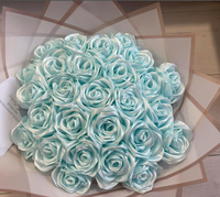 OKAY Bleu Clair Préparé Semi-Fini Éternelle Rose Ruban de Satin Pétales de Rose Bricolage Fleurs Faites à la Main Éternelles pour Fête d'Anniversaire