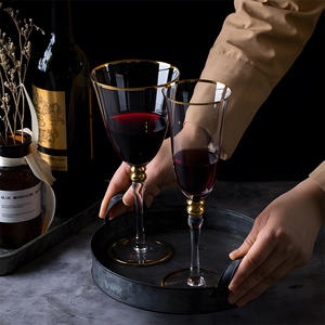 Ensemble de verres à vin en cristal à bord doré de luxe, flûte à champagne de mariage, gobelet à eau, pied en boule, vaisselle pour banquet, hôtel - Product Image 3