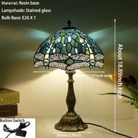 Lampe de bureau libellule bleu océan de 12 pouces de large, lampe de chevet en verre coloré pour chambre à coucher, lampe de lecture pour salon et bureau