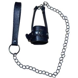 PU leather Cock bondage <b>restraint</b> strap with traction chain penis cuffs harness SM sex products for men adult slave game% - Product Image 2