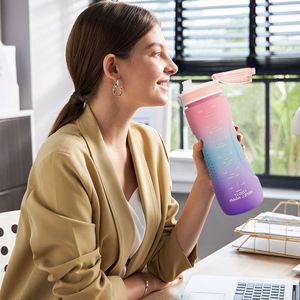Leakproof Tritan Bpa Free 1L Fitness Outdoor Sports <b>With</b> <b>Time</b> Marker Large Plastic Motivational <b>Water</b> <b>Bottle</b> <b>With</b> Custom Logo - Product Image 3
