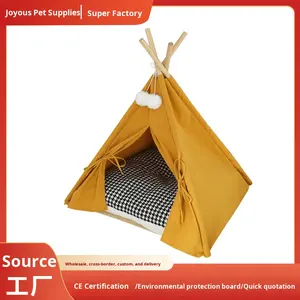 Perrera plegable para viajes, cama para mascotas, tienda semicerrada con cojín extraíble para gatos y perros con patrón de animales, jaula para mascotas - Product Image 3