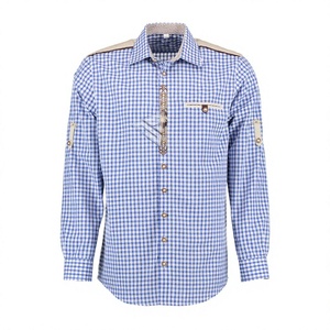 Chemise à carreaux bavaroises pour homme, bleu et blanc, 100% coton, décontractée, lavée, respirante, écologique, pour l'Oktoberfest - Product Image 1