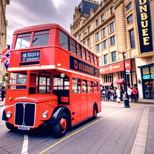 Red retro simulazione <span class=keywords><strong>bus</strong></span> a due piani con paesaggio stradale a <span class=keywords><strong>Londra</strong></span>, Regno Unito. Celebrità di Internet. Popolare multi-livello - Product Image 4
