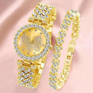 <strong>Women's</strong> New Diamond-Encrusted Butterfly <strong>Watch</strong> <strong>Set</strong> 5pcs Bracelets Quartz Movement Plastic Band Alloy Case 5mm Pointer Accessory - Product Image 1