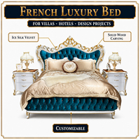Lit en tissu de style français, luxe européen, bois massif, néoclassique sculpté, 1,8 m, double, adapté aux villas et manoirs de luxe