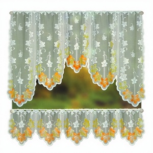 Nuovo Set di 2 <span class=keywords><strong>Tende</strong></span> da Cucina <span class=keywords><strong>Moderne</strong></span> Cinesi in Pizzo Jacquard a Maglia con Motivo a Fiori e Foglie d'Acero - Product Image 1