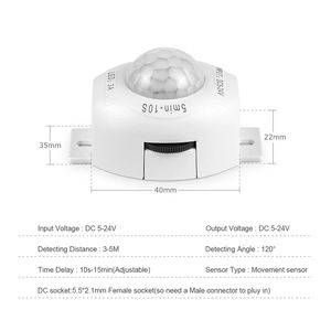 DC 5V 6A Smart PIR Sensor gerak saklar lampu dengan IP20 3-5m penginderaan rentang waktu penundaan untuk LED Strip - Product Image 3