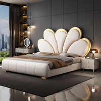 Italienisches Luxuriöses Graues Lederbett-Set, Langlebiges Weiches 1,8M 1,5M Kingsize-Bettgestell, Holzdesign Hotelbett mit Stauraum für Zuhause