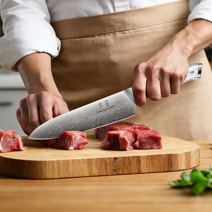 Coltello Santoku Forgiato all'Ingrosso in Acciaio Damasco VG10 con Manico in Pietra Turchese Bianca - Coltelli Professionali da Cucina - Product Image 3
