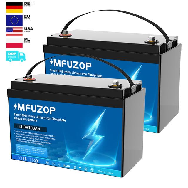 EU 12V 100Ah Lithium LiFePO4 Battery Deep Cycle Lead Acid Upgrade Solar RV Marine Camping Backup Power Battery 1280Wh Smart BMS
