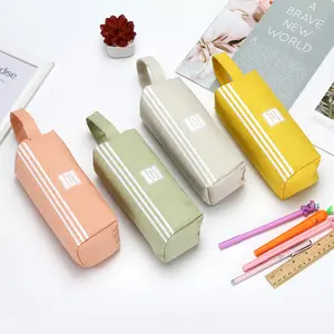 Solid Color Striped Double-layer Stationery Pencil Case Student Large-capacity Portable Custom Pencil Case