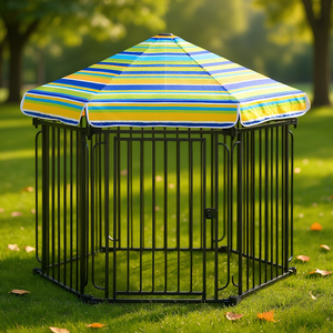 Corral para mascotas independiente de 6 paneles, color marrón, resistente, con puerta y cubierta extraíble para perros pequeños y medianos - Product Image 2