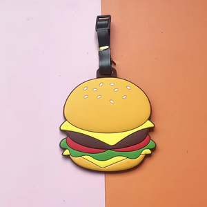Etiqueta de equipaje de PVC impermeable con diseño de donut, <span class=keywords><strong>hamburguesa</strong></span> y letras de dibujos animados, bonita etiqueta colgante para tarjeta de embarque, con logotipo personalizado, suave, para viajes, regalo - Product Image 4