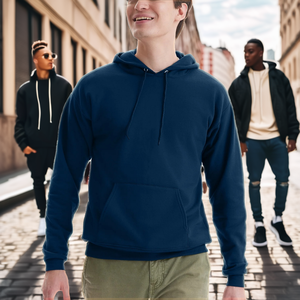 Sudadera con Capucha Azul de Algodón Oversize Estilo Vintage para Hombre, Gruesa, para Correr, Hip Hop, Invierno, Exterior, con Cordón y Bordado 3D - Product Image 2