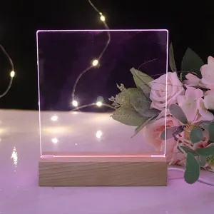 DIY Acrylic Lamp Rectangle Led Wood Base With Acrylic Night Light Blank For Baby Room