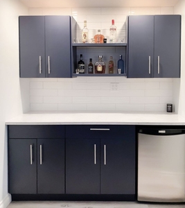 Meuble bar en L sur mesure CANA, finition chêne gris clair, base et armoires murales de cuisine modulaire, prix usine - Product Image 6