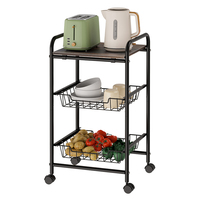 Chariot de rangement multi-usages à 3 niveaux, organisateur de légumes pour la cuisine, chariot utilitaire avec panier coulissant en maille extractible