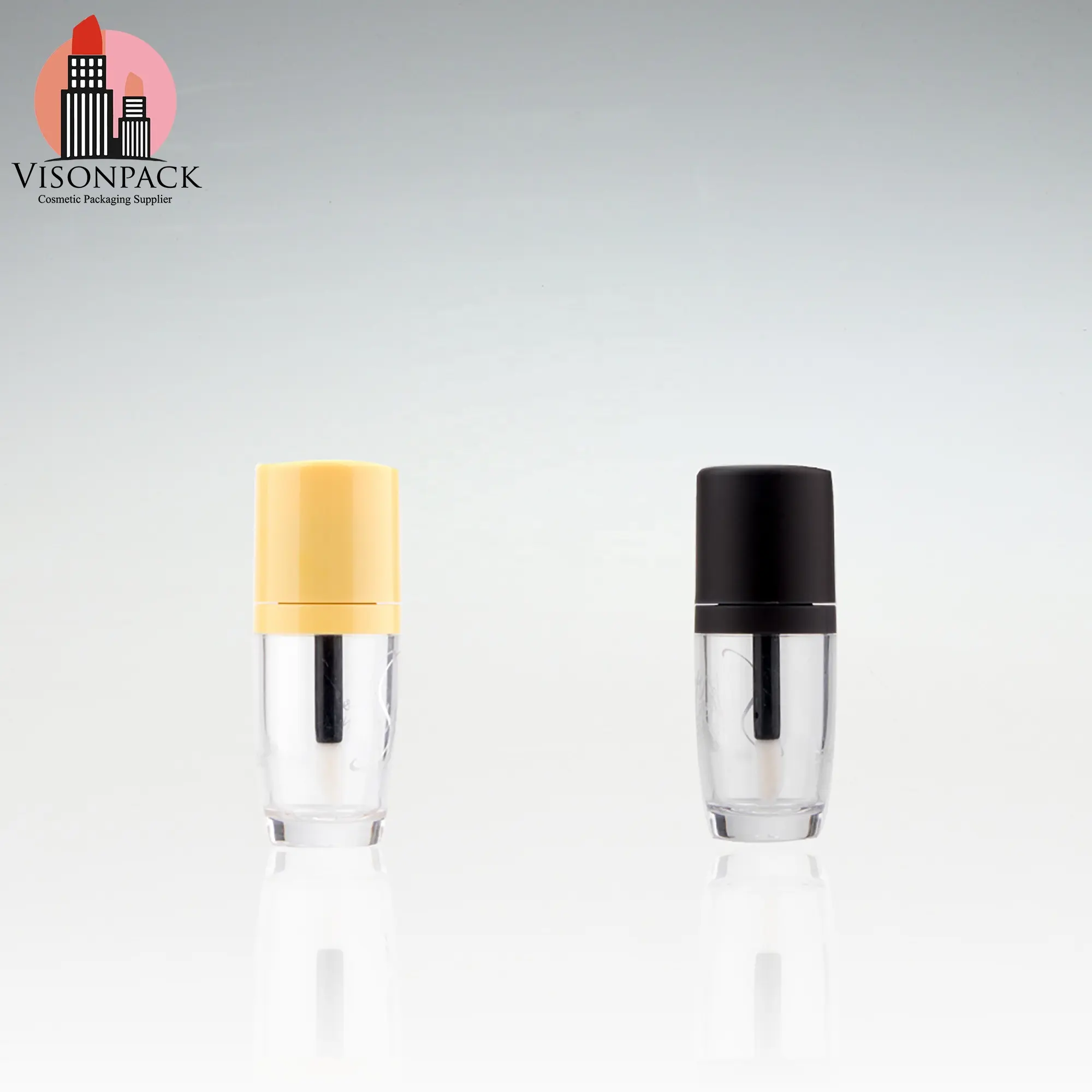 Özel etiket özelleştirilmiş şekil dudak parlatıcısı tüpleri MOQ alıntı sıvı ruj şeffaf şişeler hızı tasarım oluşturmak dudak tüpleri sarı