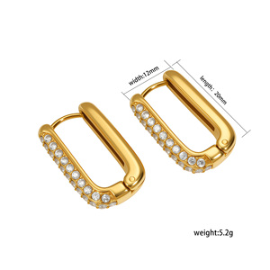 Pendientes de Mujer con Zirconia en Forma de U, Chapados en Oro de 18K, Acero Inoxidable, Hebilla Rectangular, Estilo Moderno y Lujoso para Fiesta - Product Image 4