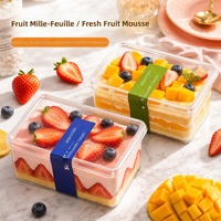 Boîtes à dessert rectangulaires transparentes en PET, contenants jetables pour tiramisu, mousses, fruits et pâtisseries superposées
