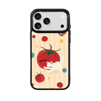 Coque de téléphone AG Feeling Black Edge avec motif chat et tomate doré pour iPhone 17, 17 Pro Max, 16 Pro, 15, 15 Pro Max, 15 Pro, 14 Pro Max – Coque magnétique